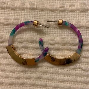 Purple green and gold tone earrings